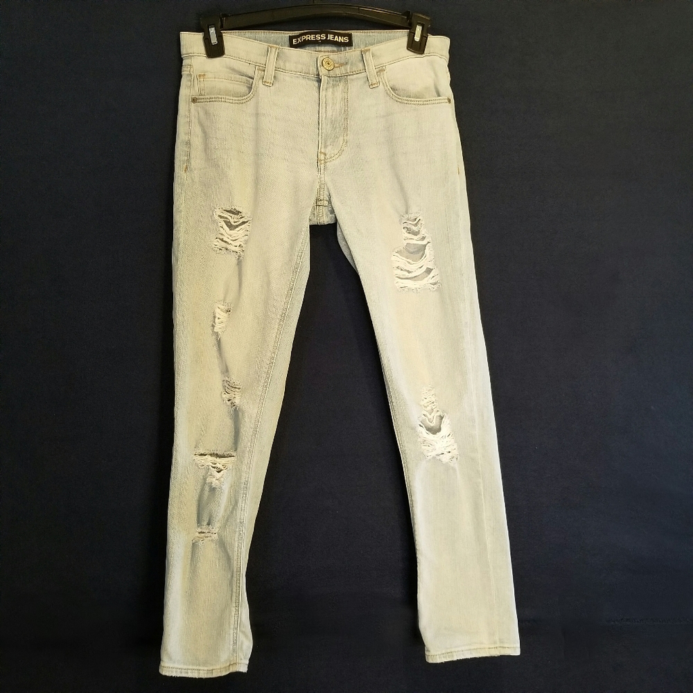 Express Girlfriend Mid Rise Distressed Jeans - Picture 2 of 8